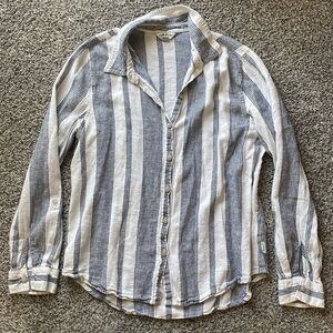 Orvis partial linen striped button up